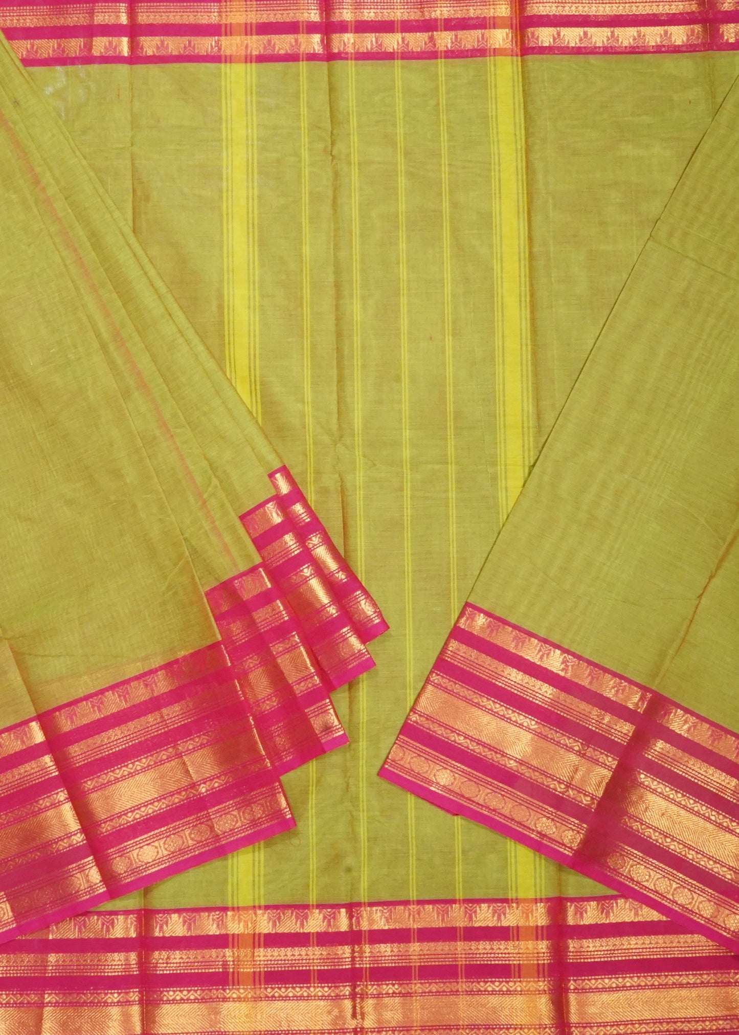 Green Chettinadu Plane Zari Border Pure Cotton Handloom Saree