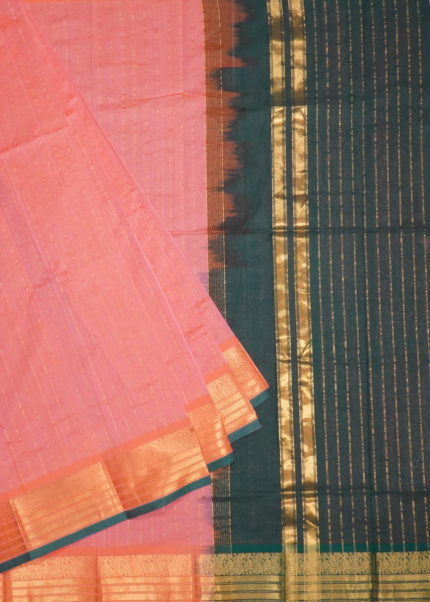 Apricot Peteru Zari Border Pure Silk Cotton Handloom Saree
