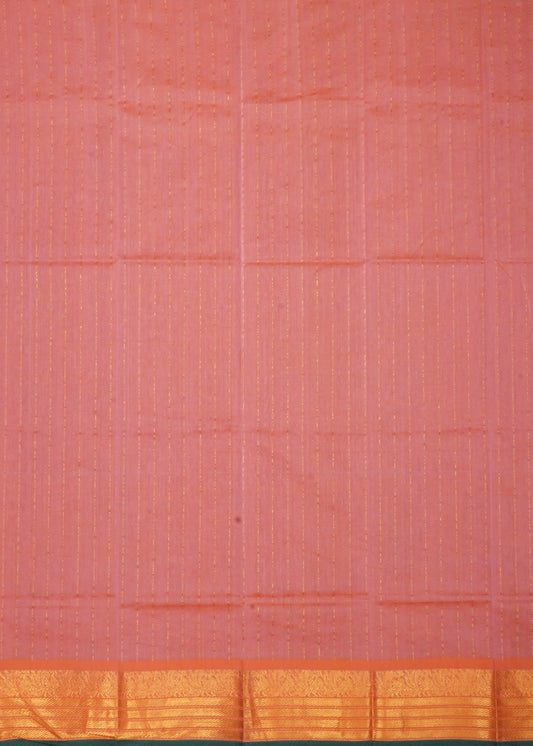 Apricot Peteru Zari Border Pure Silk Cotton Handloom Saree