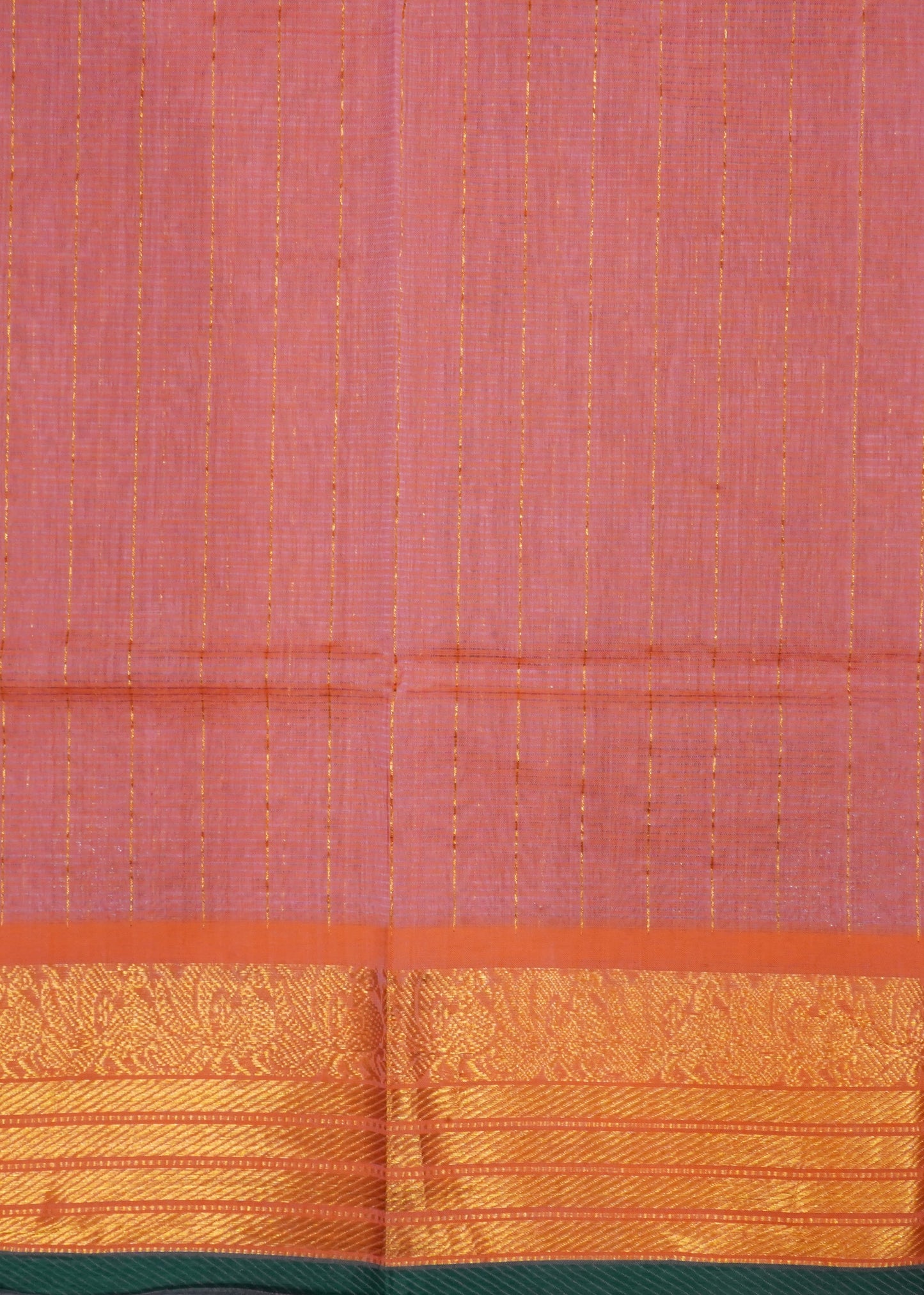Apricot Peteru Zari Border Pure Silk Cotton Handloom Saree
