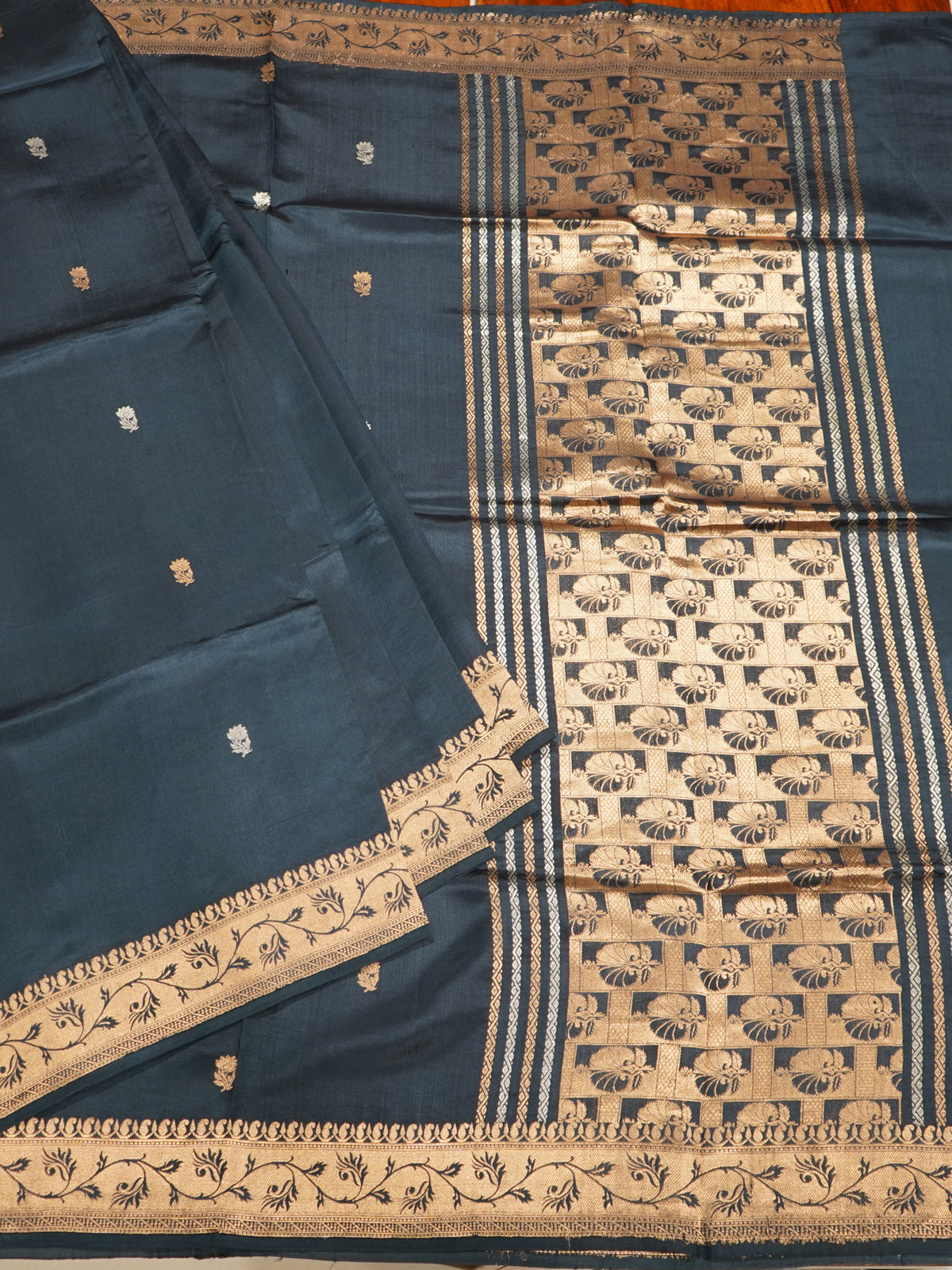 Blue Banaras Silk Saree with Zari Border