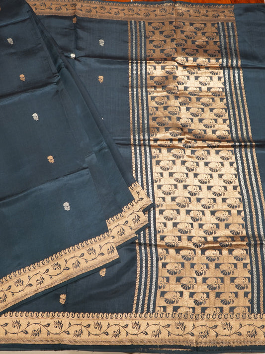 Blue Banaras Silk Saree with Zari Border