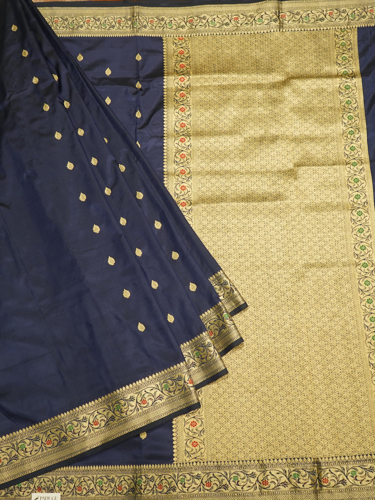 Navy Blue Banaras Katan Silk Saree with Thread Border