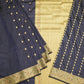 Navy Blue Banaras Katan Silk Saree with Thread Border