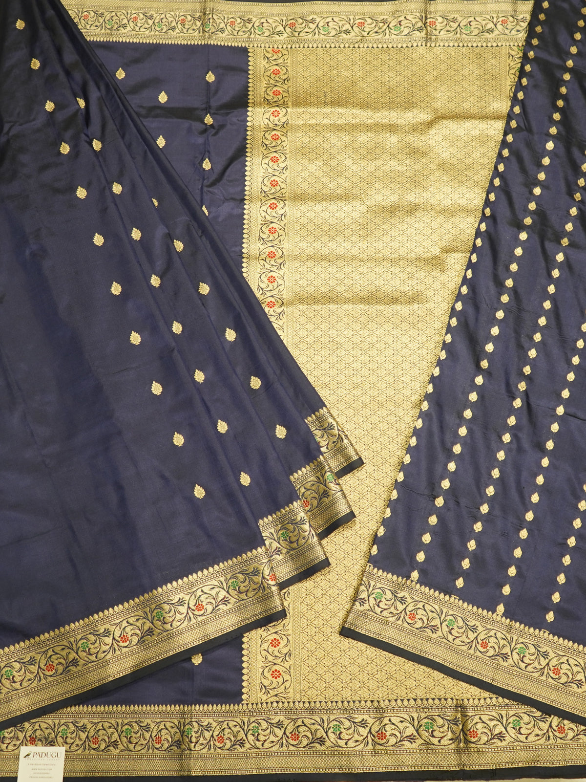 Navy Blue Banaras Katan Silk Saree with Thread Border