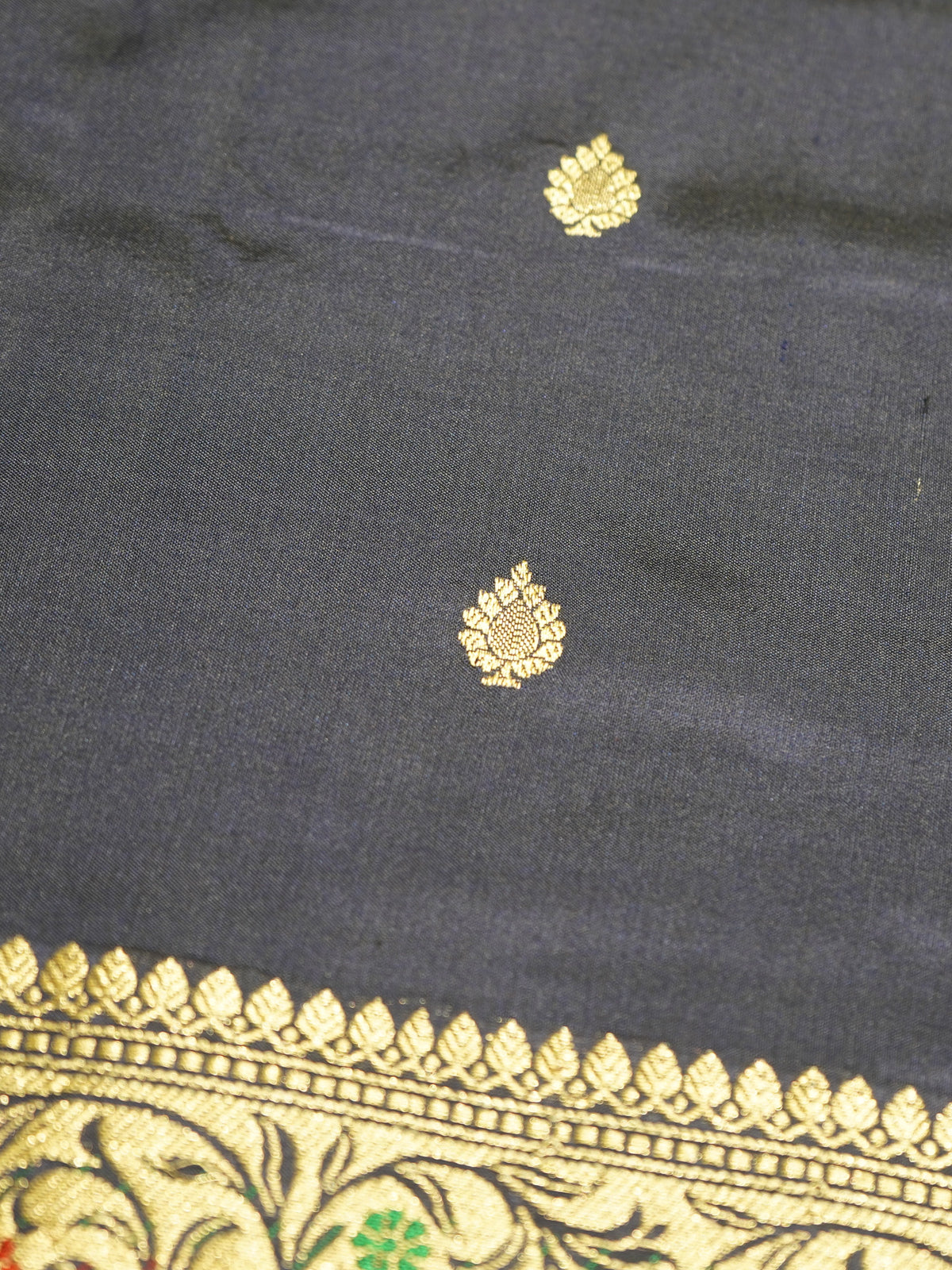 Navy Blue Banaras Katan Silk Saree with Thread Border