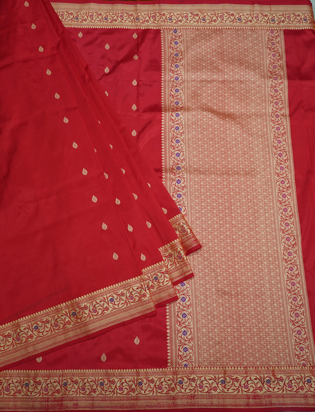 Red Banaras Katan Silk Saree with Thread Border