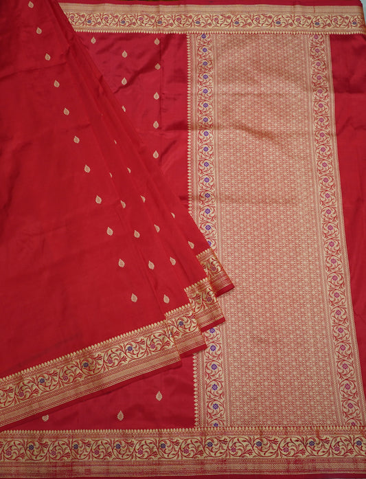 Red Banaras Katan Silk Saree with Thread Border
