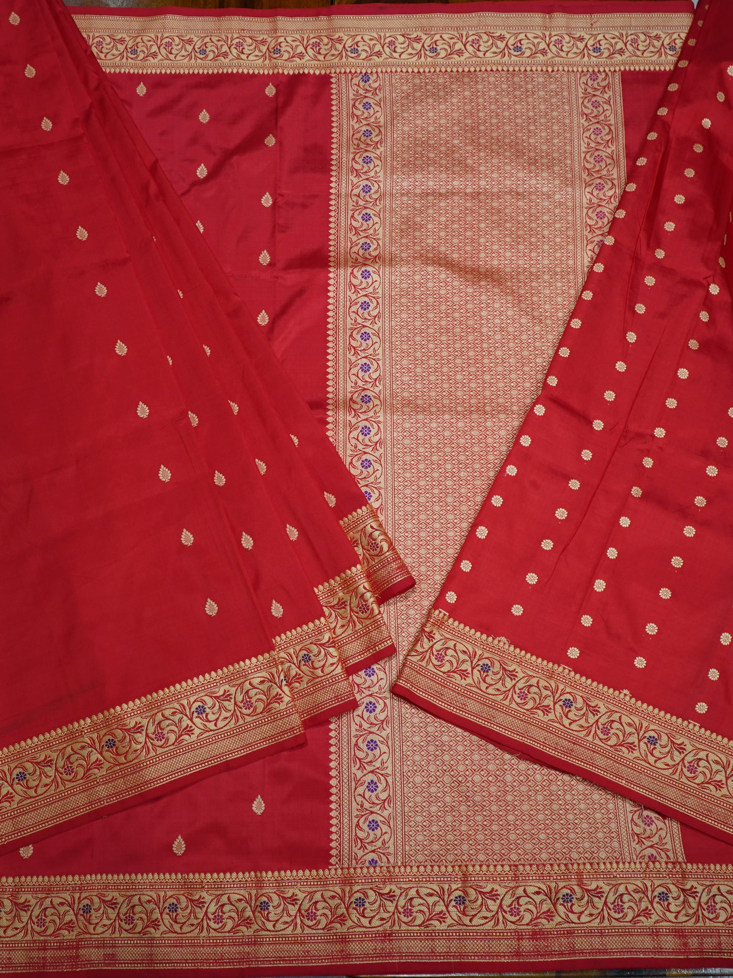 Red Banaras Katan Silk Saree with Thread Border