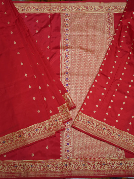 Red Banaras Katan Silk Saree with Thread Border