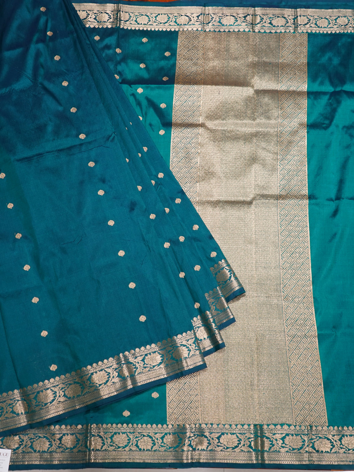 Peacock Green Banaras Katan Silk Saree with Zari Buttis