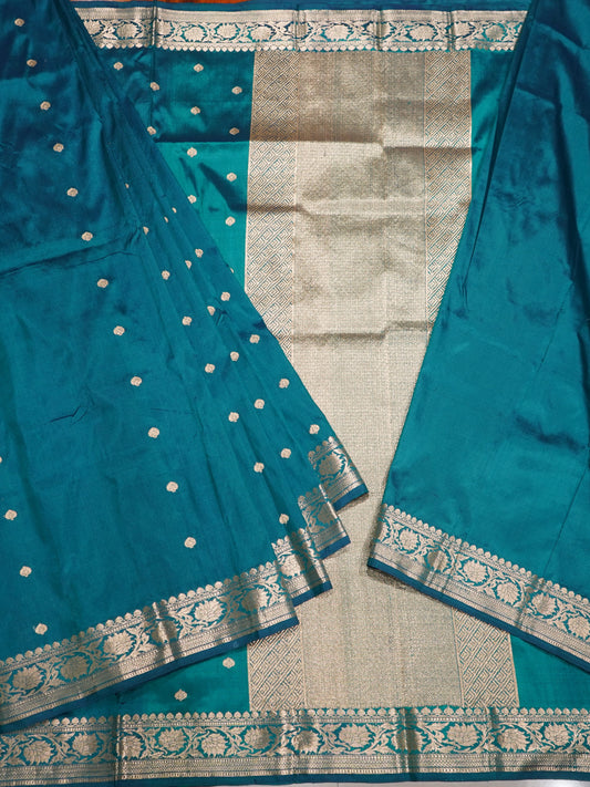 Peacock Green Banaras Katan Silk Saree with Zari Buttis