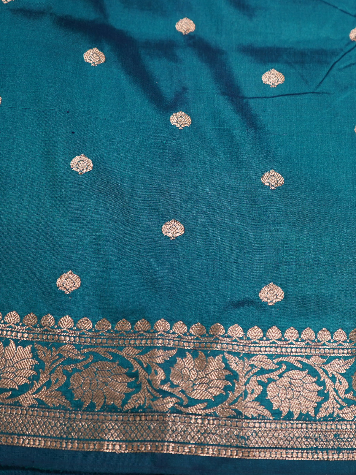Peacock Green Banaras Katan Silk Saree with Zari Buttis