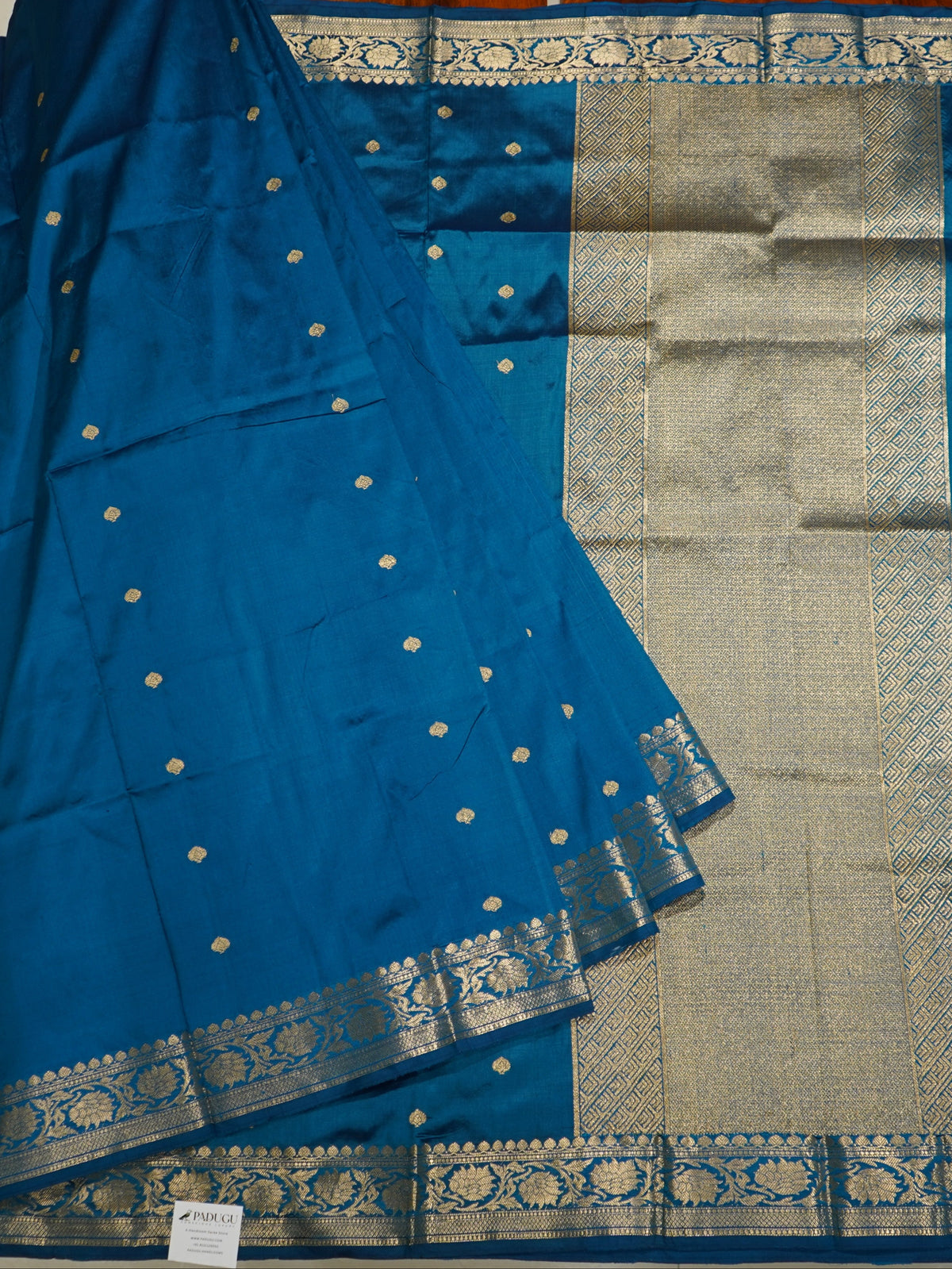 Peacock Blue Banaras Katan Silk Saree with Zari Buttis