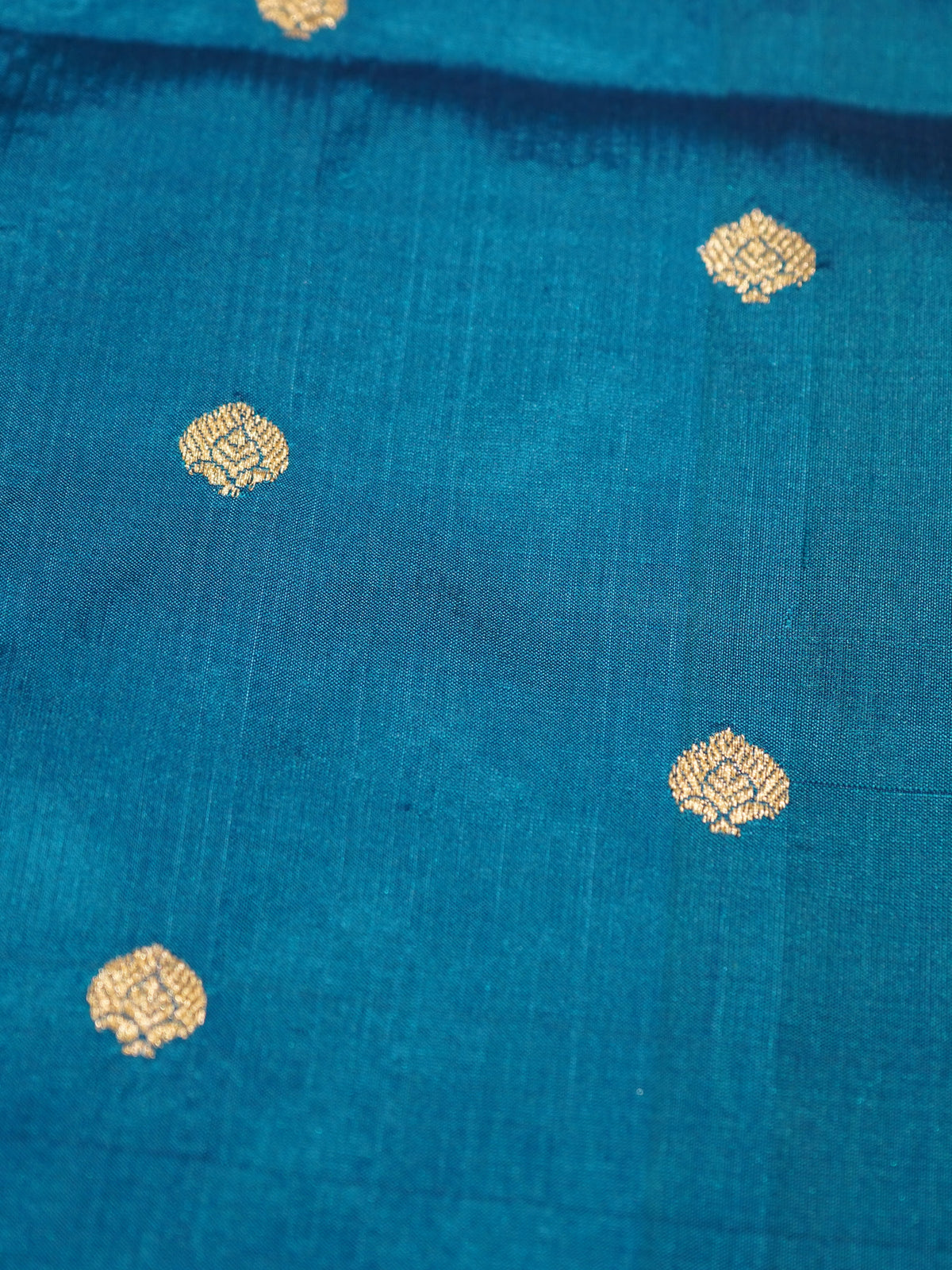 Peacock Blue Banaras Katan Silk Saree with Zari Buttis