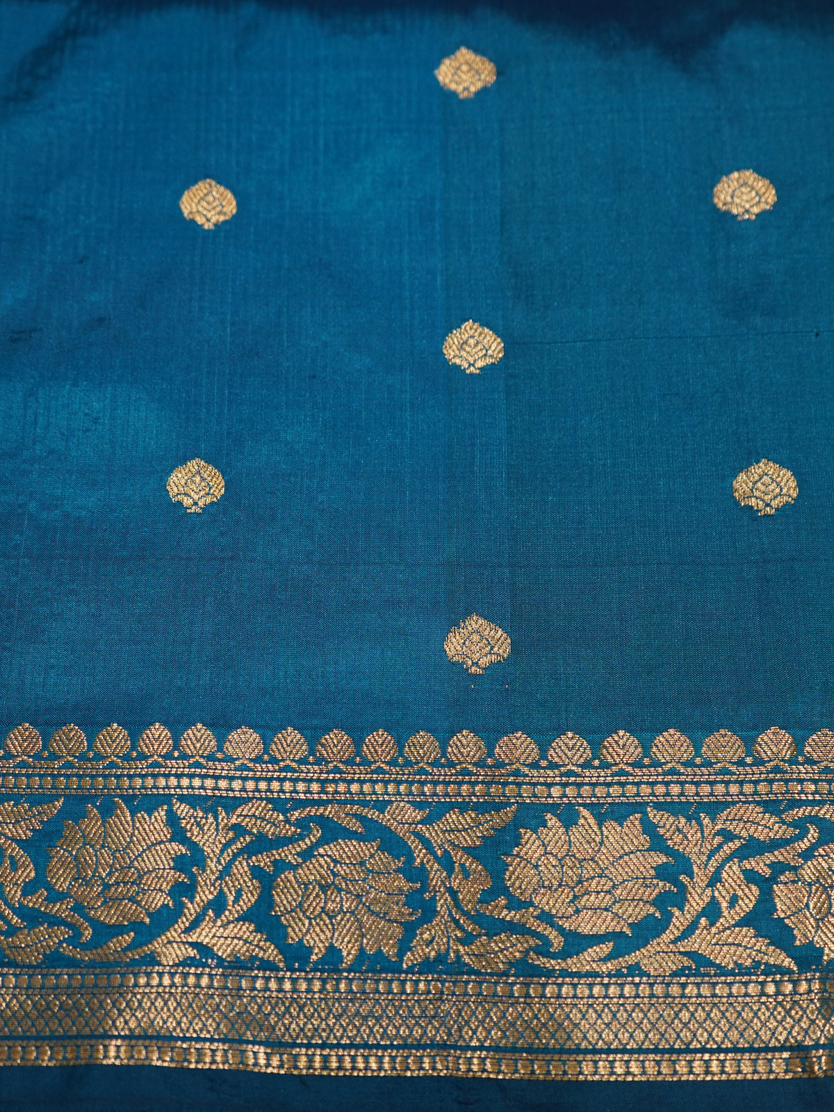 Peacock Blue Banaras Katan Silk Saree with Zari Buttis