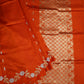 Orange Banaras Katan Silk Saree with Zari Border & Zari Buttis