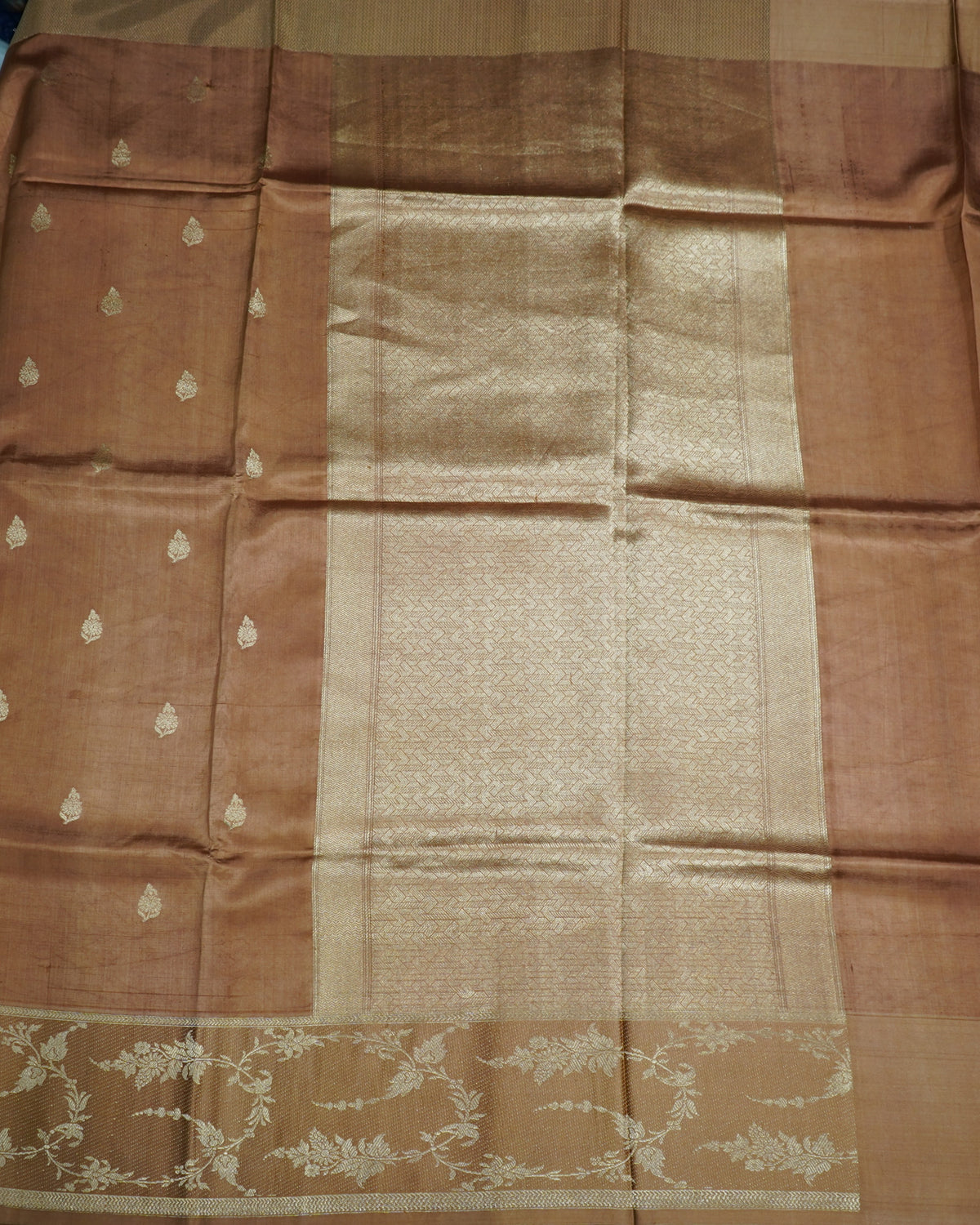 Brown Banaras Raw Mango Silk Saree with Zari Buttis