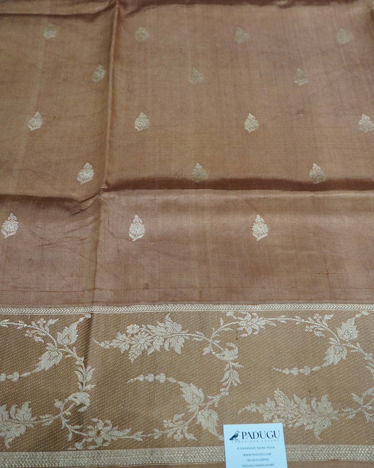 Brown Banaras Raw Mango Silk Saree with Zari Buttis