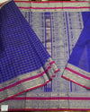 Violet Kanchi Silk Cotton Saree with Checks & Zari Handloom Saree