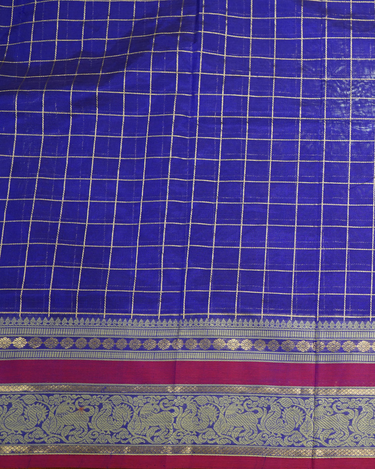 Violet Kanchi Silk Cotton Saree with Checks & Zari Handloom Saree