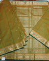 Mehendi Green Pure Handloom Kanchi Silk Cotton Saree with Zari Border