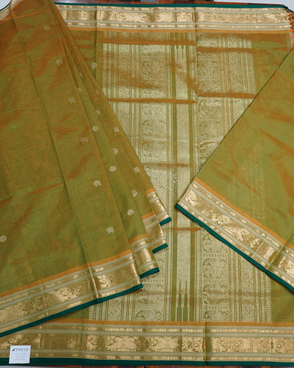 Mehendi Green Pure Handloom Kanchi Silk Cotton Saree with Zari Border
