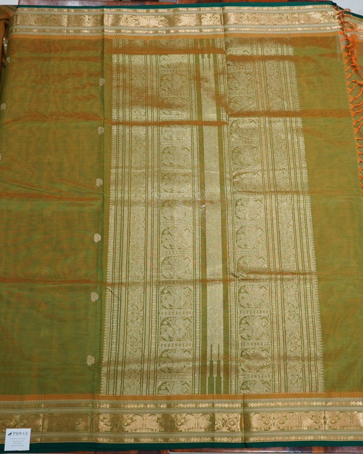 Mehendi Green Pure Handloom Kanchi Silk Cotton Saree with Zari Border