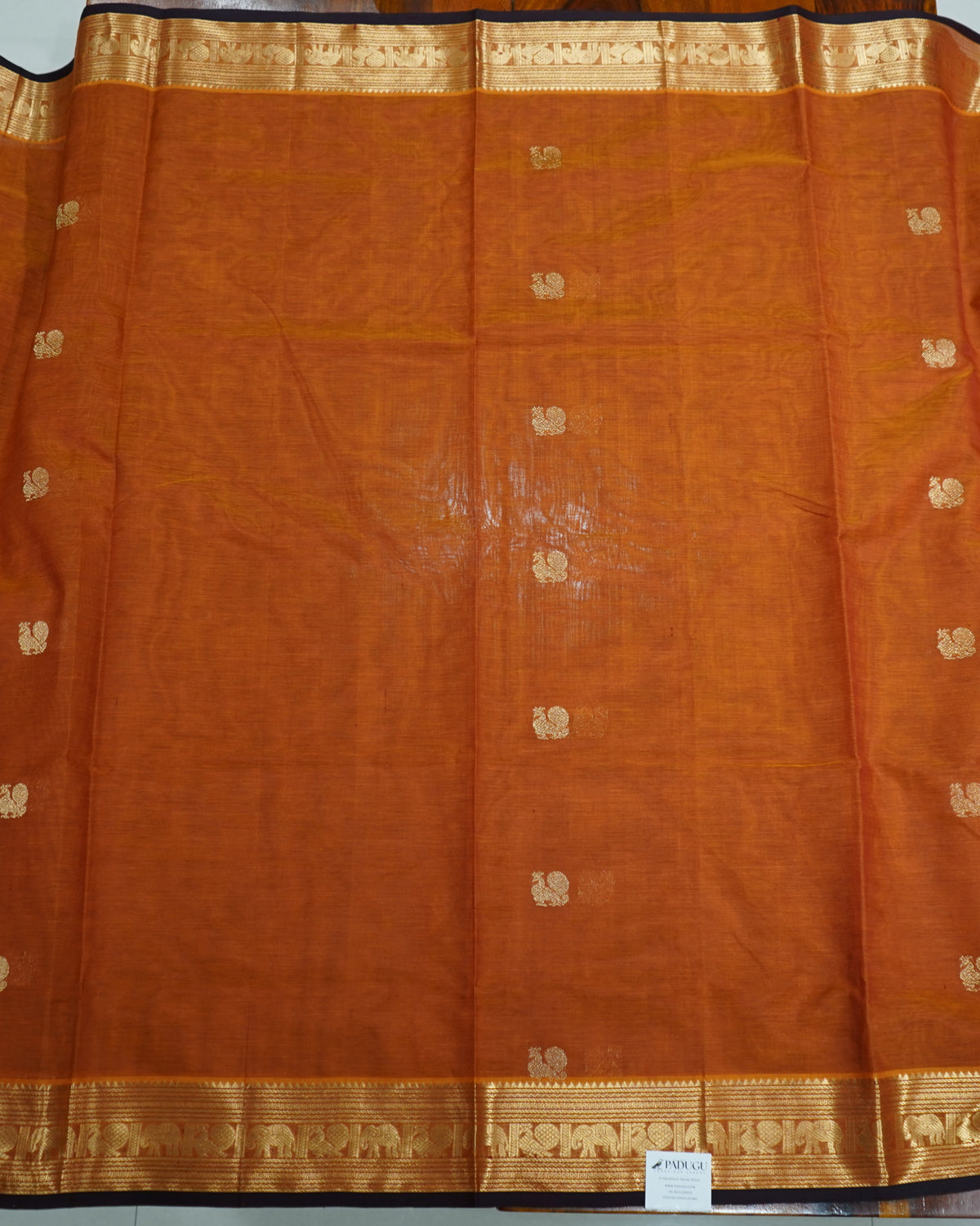 Gold Pure Handloom Kanchi Silk Cotton Saree with Zari Border