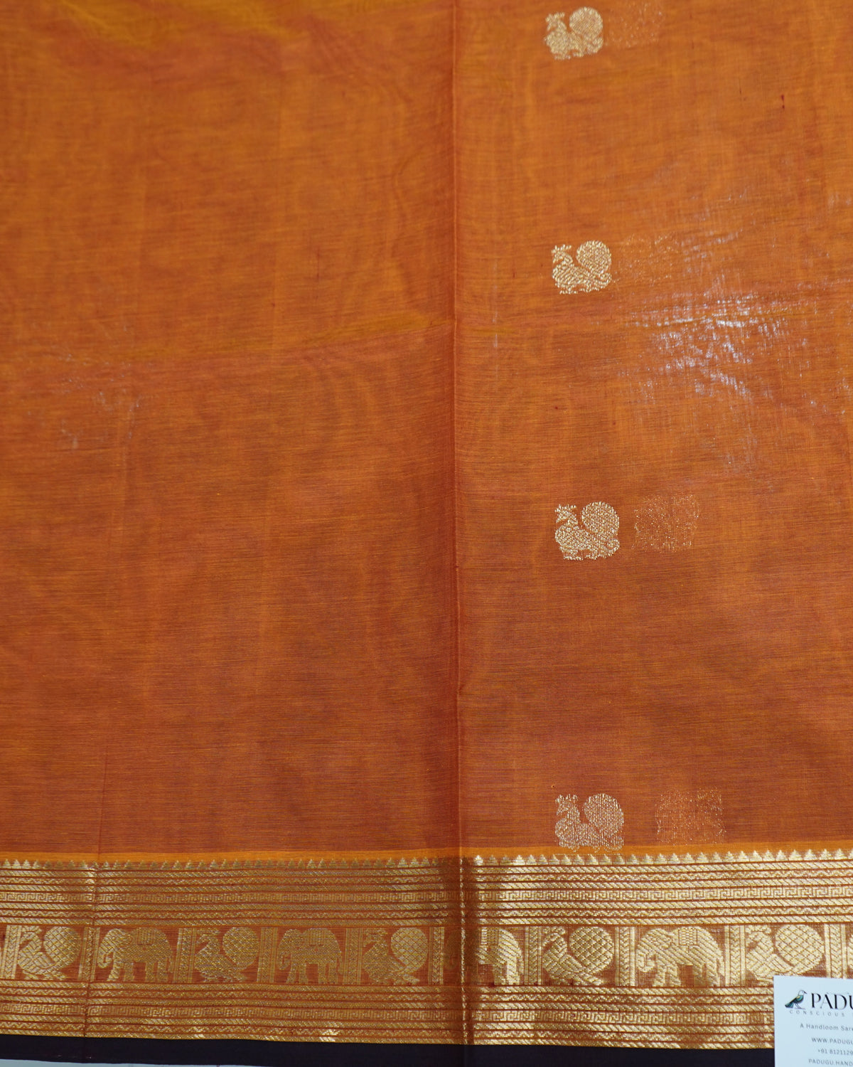 Gold Pure Handloom Kanchi Silk Cotton Saree with Zari Border
