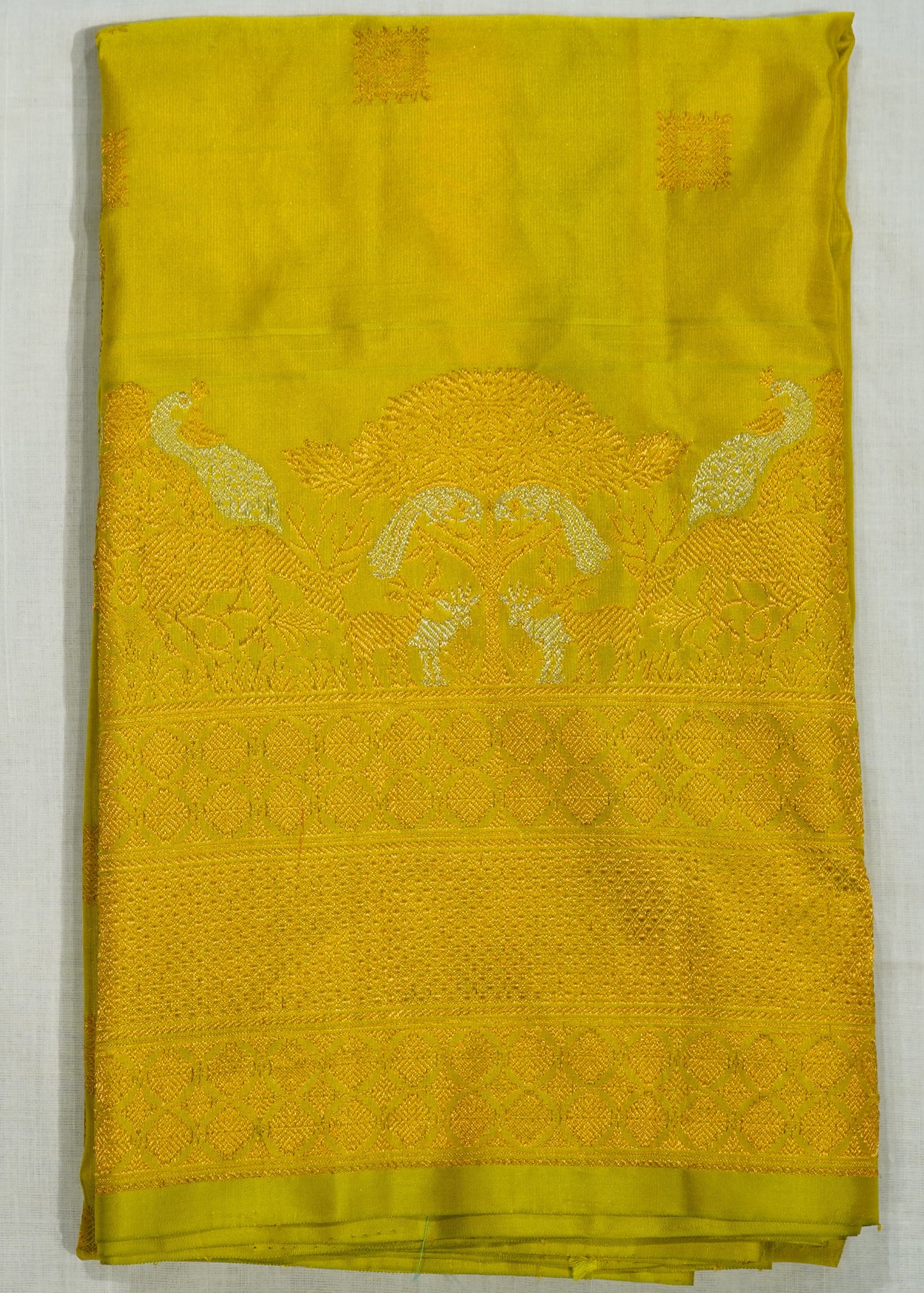 Parrot Green Gadwal Zari Buti Pure Silk Saree