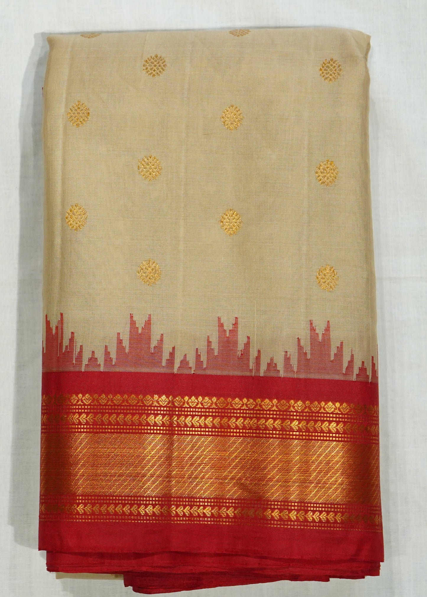 Cream Gadwal Zari Buti Pure Silk Cotton Saree