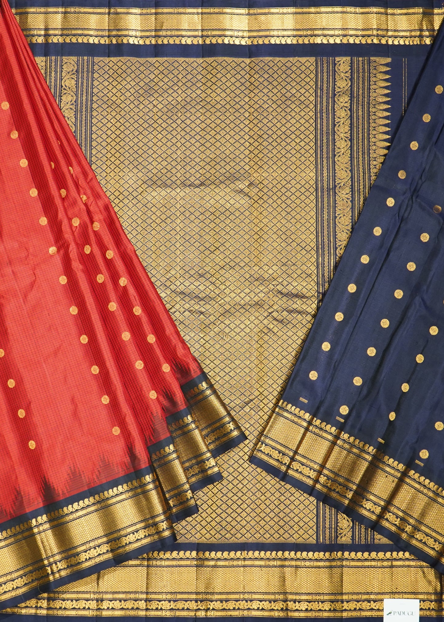 Red Gadwal Checks Zari Buti Pure Silk Saree