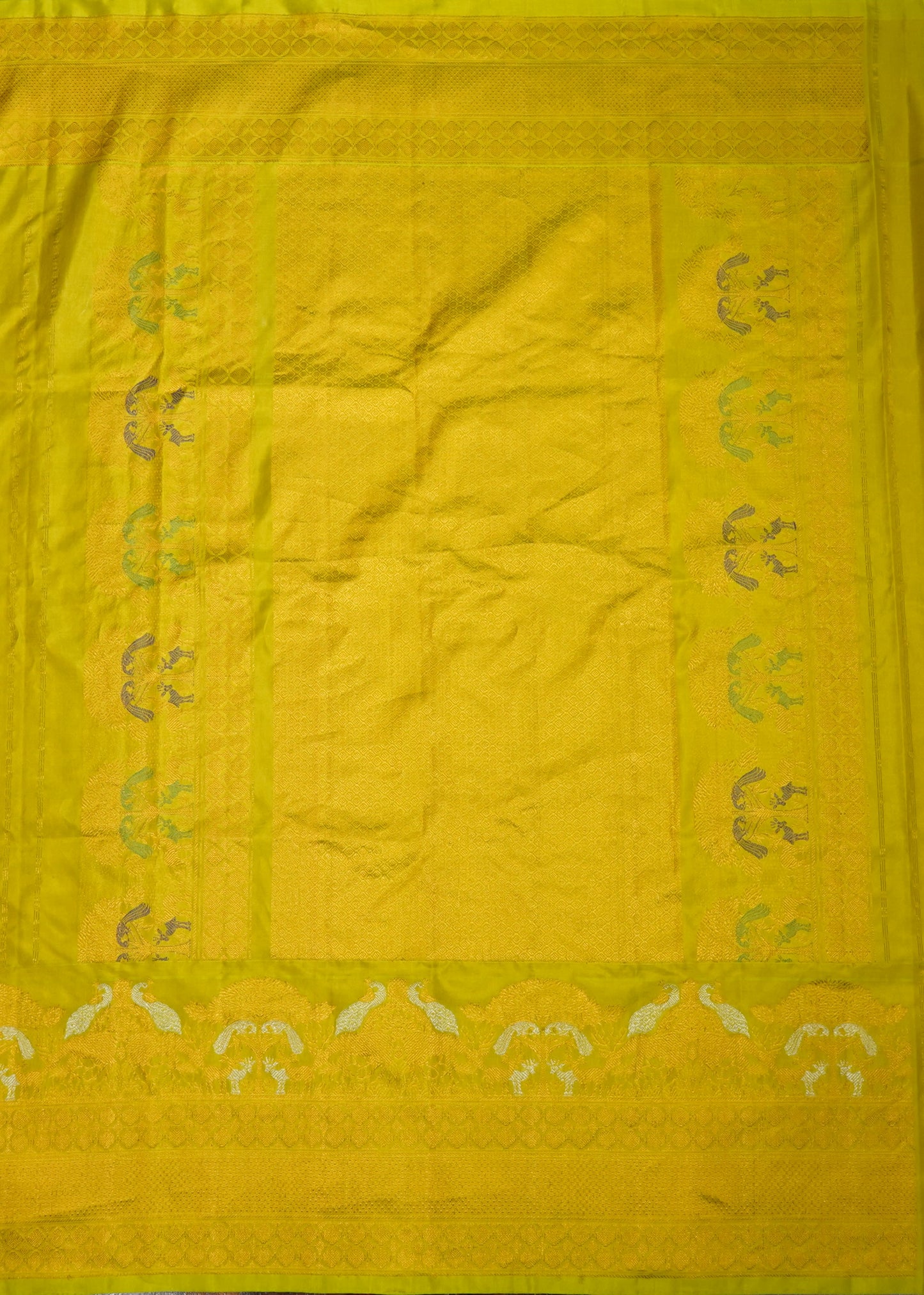 Parrot Green Gadwal Zari Buti Pure Silk Saree