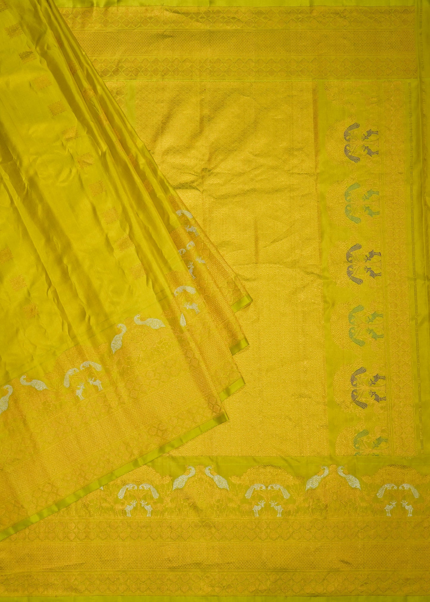Parrot Green Gadwal Zari Buti Pure Silk Saree
