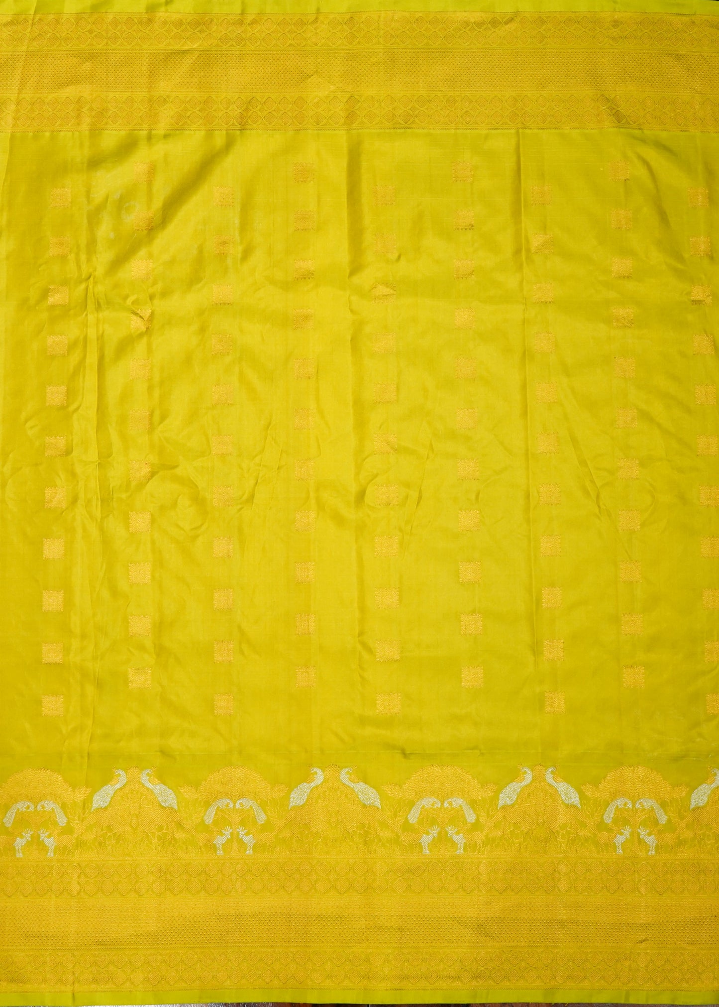 Parrot Green Gadwal Zari Buti Pure Silk Saree