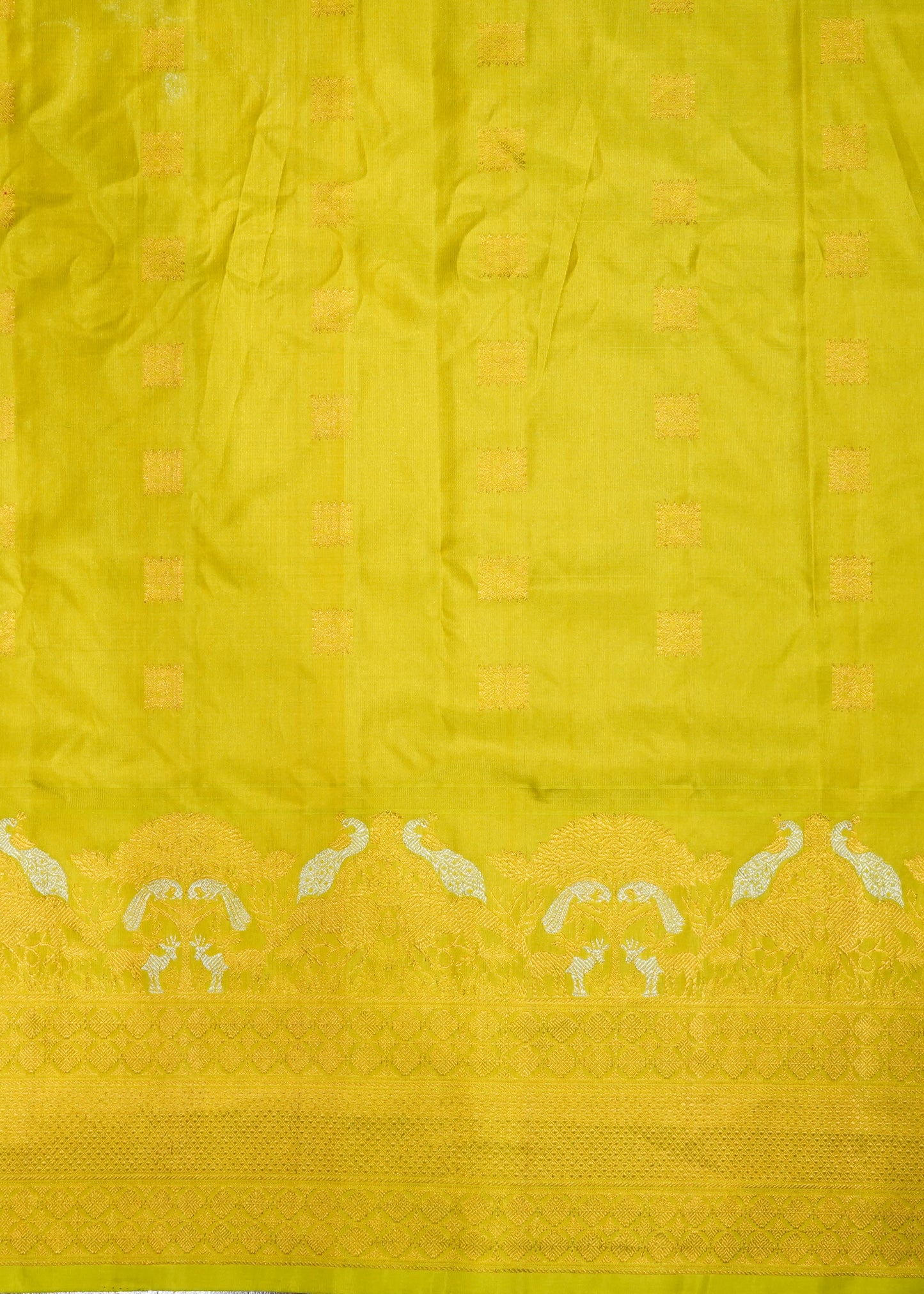 Parrot Green Gadwal Zari Buti Pure Silk Saree