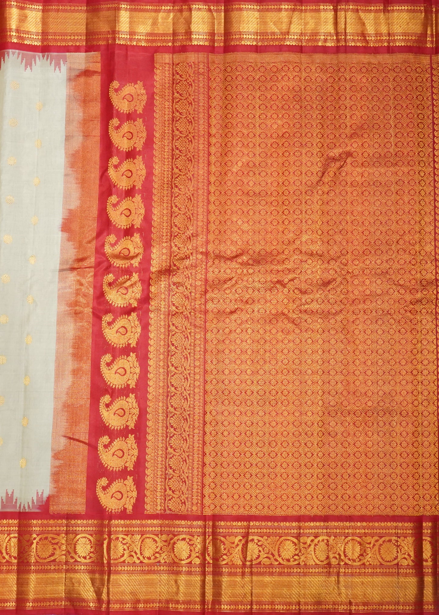 Cream Gadwal Zari Buti Pure Silk Cotton Saree