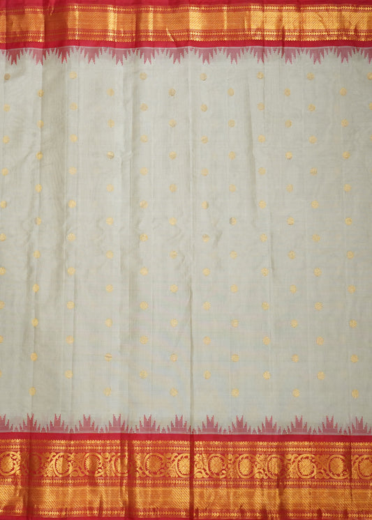 Cream Gadwal Zari Buti Pure Silk Cotton Saree