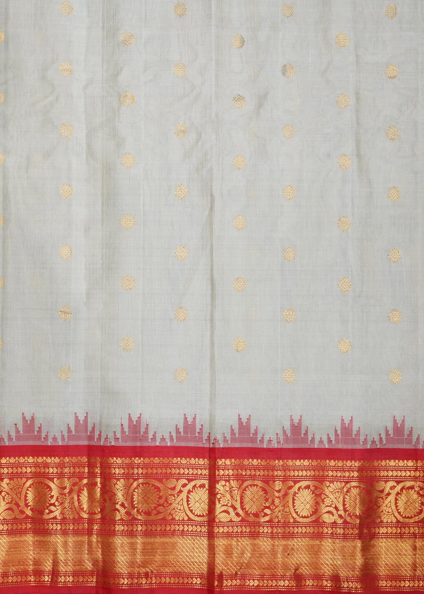 Cream Gadwal Zari Buti Pure Silk Cotton Saree
