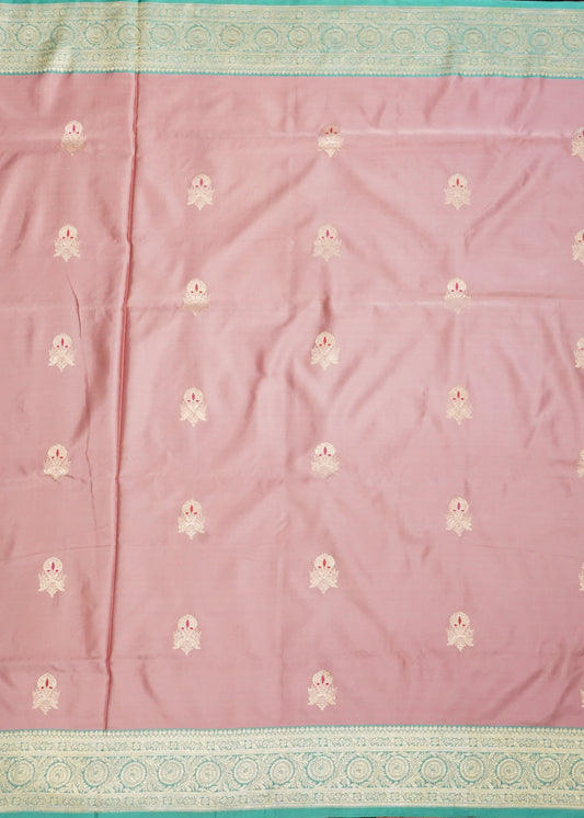 Mauve Banaras Meenakari Zari Buti Mashru Pure Silk Saree