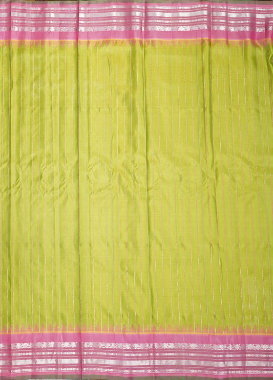 Parrot Green Gadwal Zari Buti Pure Silk Saree
