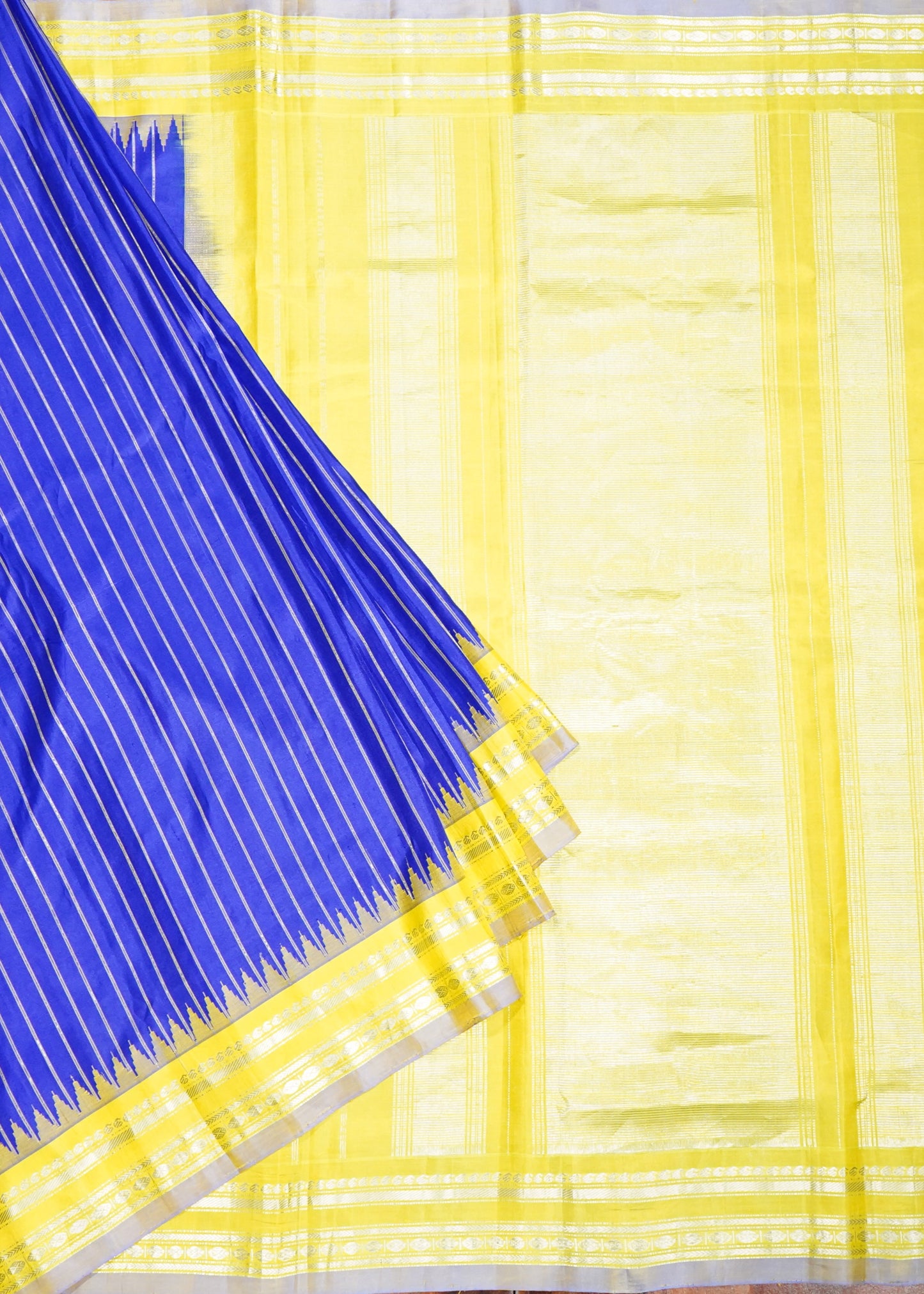 Blue Gadwal Zari Buti Pure Silk Saree