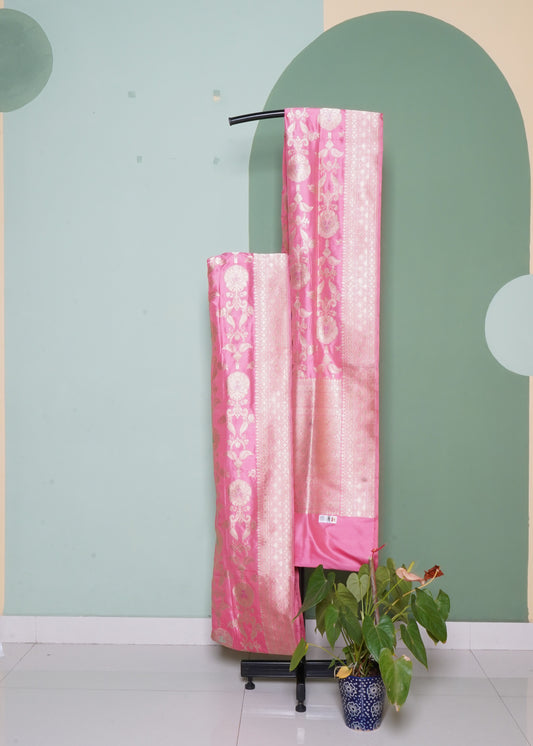 Pink Banaras Zari Buti Pure Silk Saree
