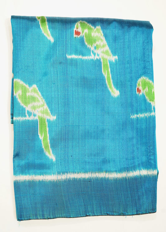Rama Blue Orissa Ikkat Parrots Design Pure Silk Handloom Saree