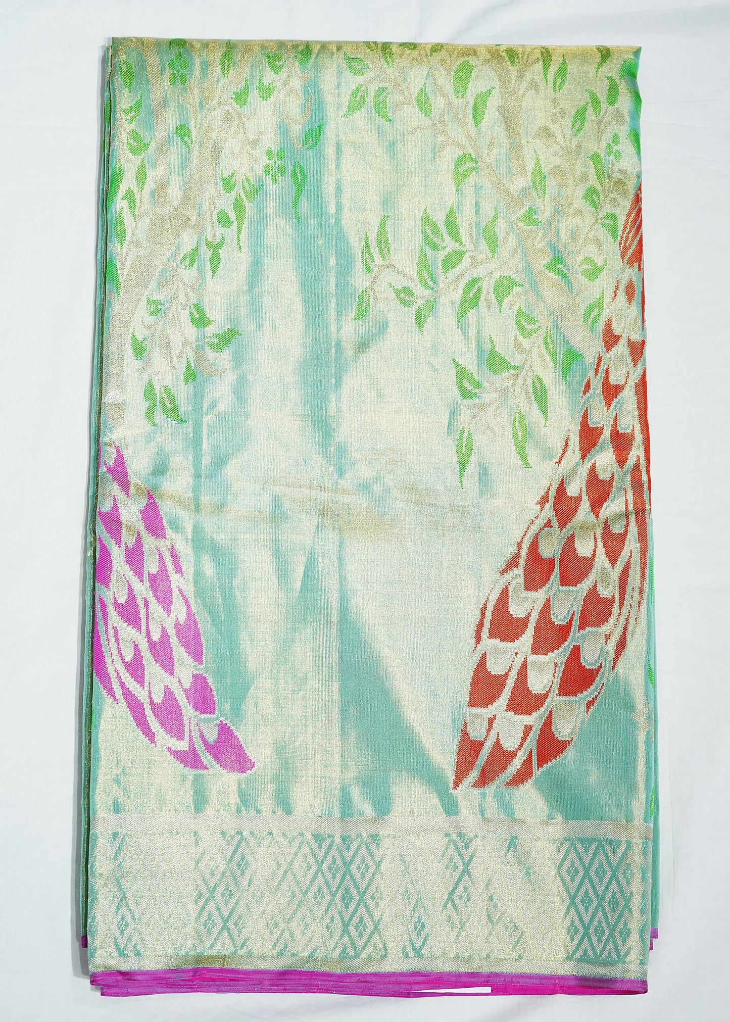 Sea Green Kanchi Kalanjali Tissue Pure Silk Handloom Saree