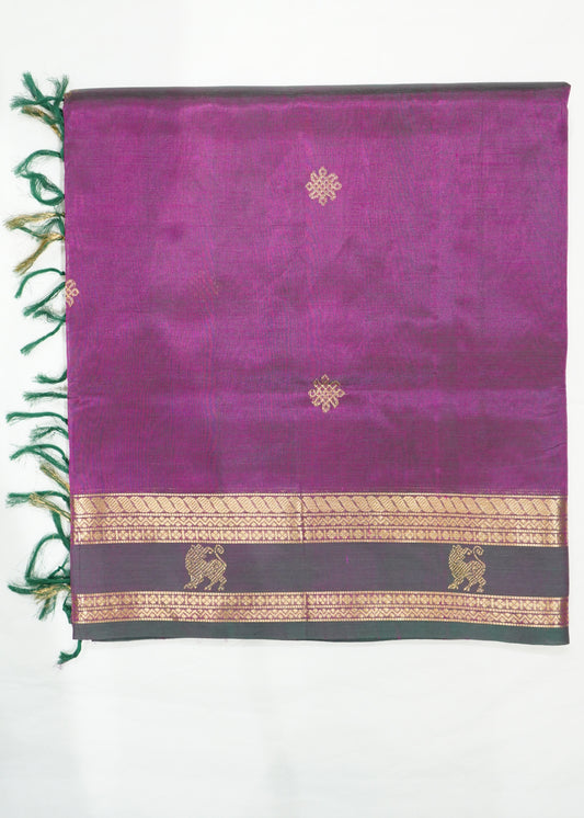 Dark Wine Kanchi Zari Buti Pure Silk Cotton Handloom Saree