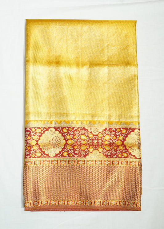 Yellow Gold Kanchi All Over Zari Tissue Pure Silk Handloom Saree