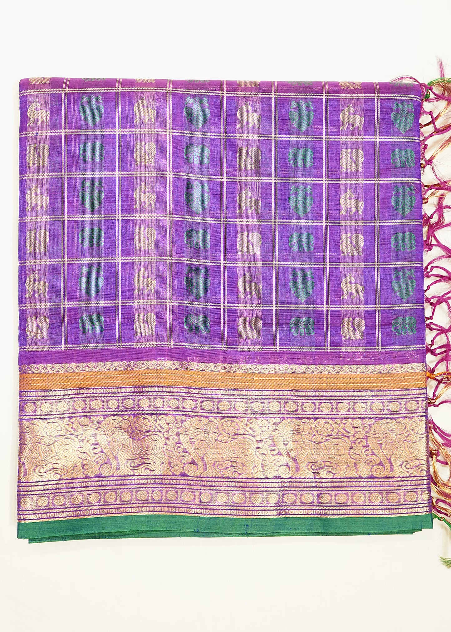 Violet Kanchi Checks Thread Buti Pure Silk Cotton  Handloom Saree