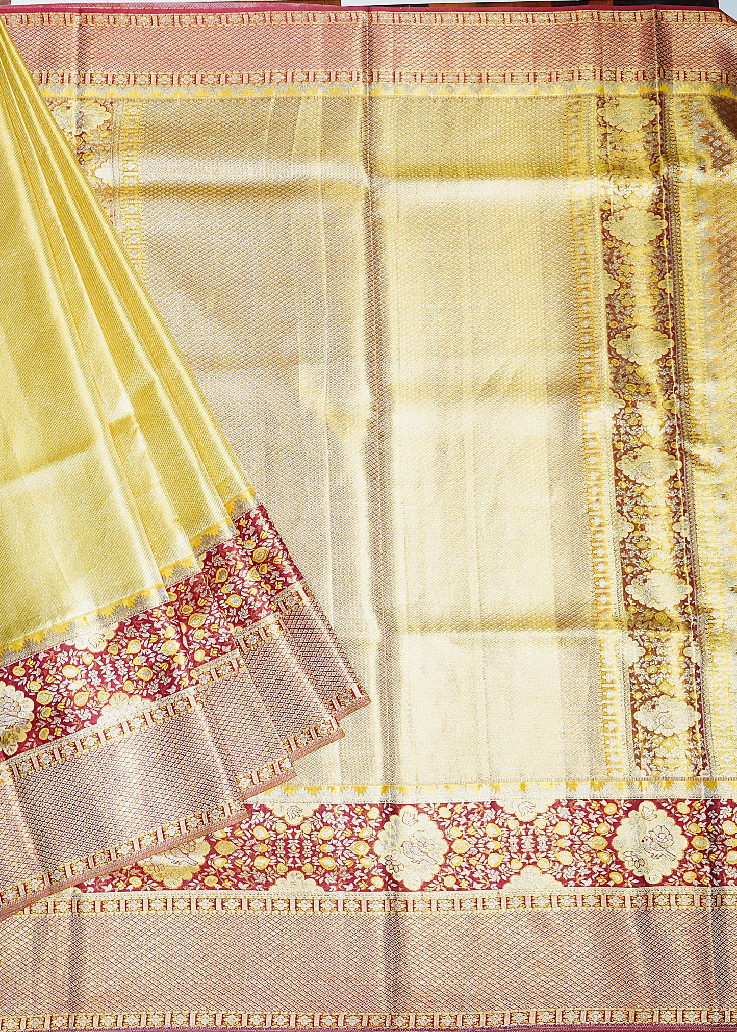 Yellow Gold Kanchi All Over Zari Tissue Pure Silk Handloom Saree